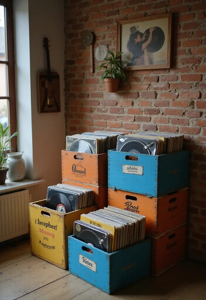 29 Vinyl Storage Ideas for Collectors - 4. Stylish Crate Storage