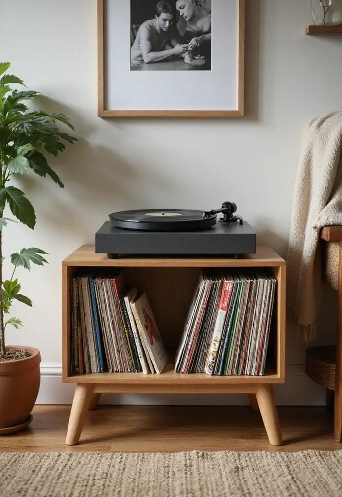 29 Vinyl Storage Ideas for Collectors - 6. Record Player Stand with Built-In Storage