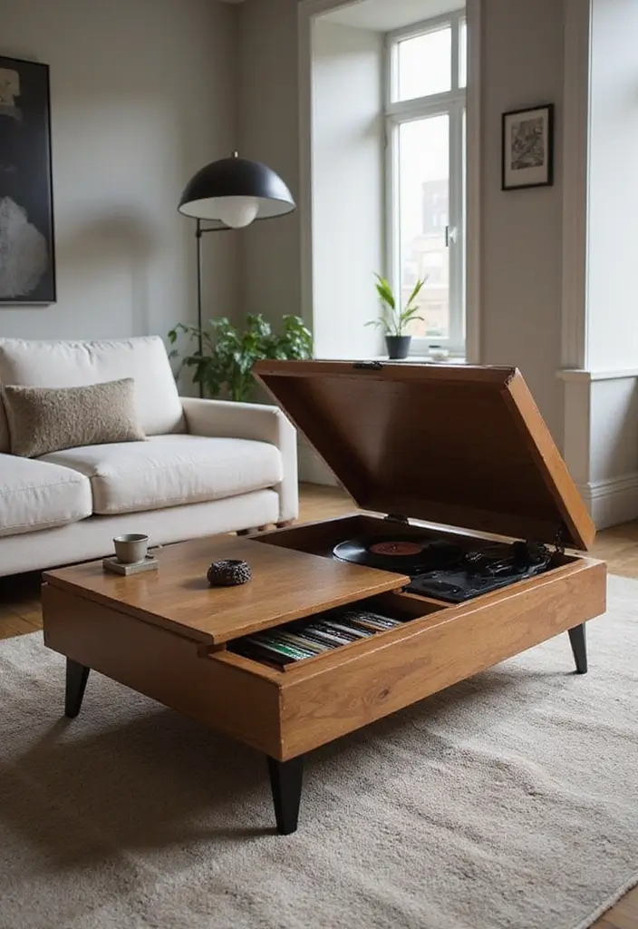 29 Vinyl Storage Ideas for Collectors - 9. Multi-Functional Furniture