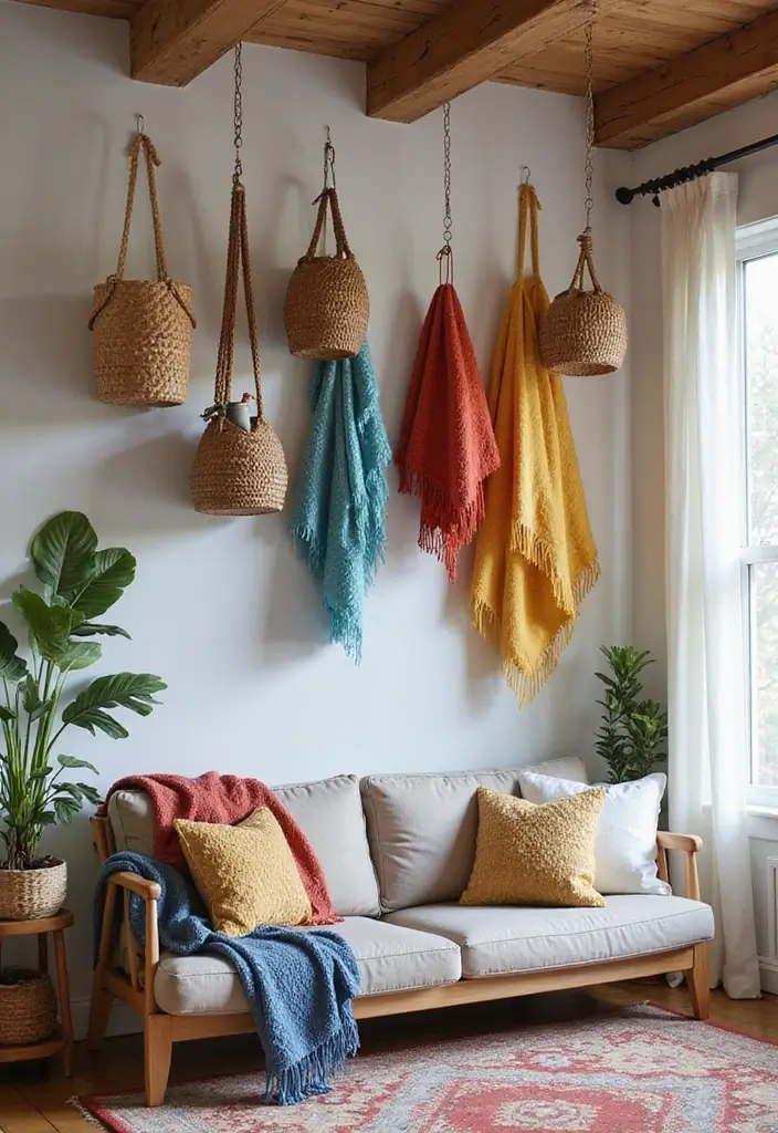 30 Blanket Storage Ideas That Look Stylish 13 30 Blanket Storage Ideas That Look Stylish - 13. Hanging Baskets from the Ceiling