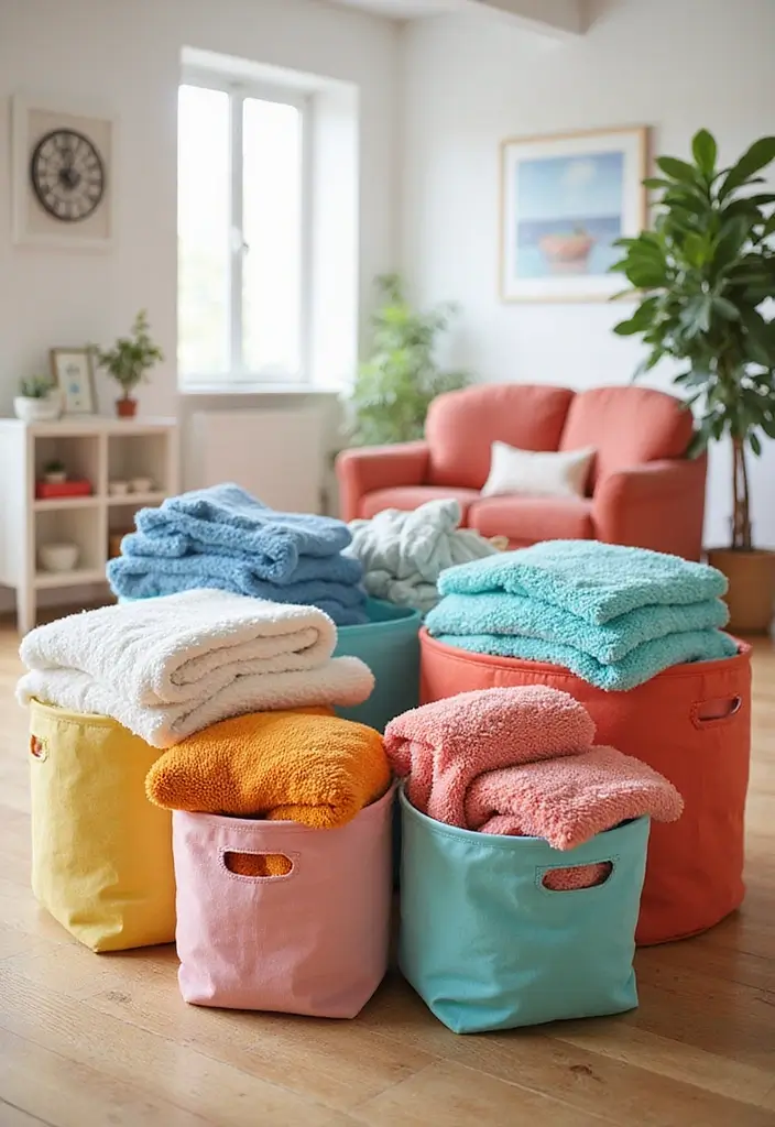 30 Blanket Storage Ideas That Look Stylish 14 30 Blanket Storage Ideas That Look Stylish - 14. Fabric Storage Bins