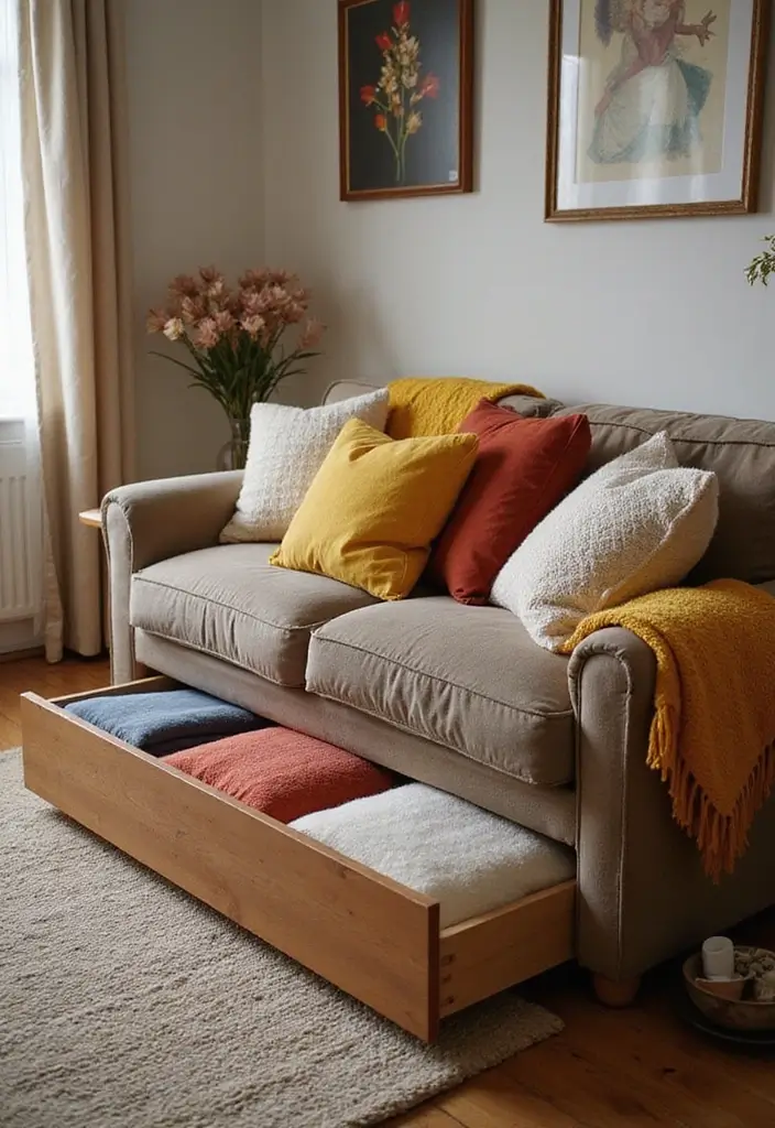 30 Blanket Storage Ideas That Look Stylish 17 30 Blanket Storage Ideas That Look Stylish - 17. Under-Sofa Storage Drawers