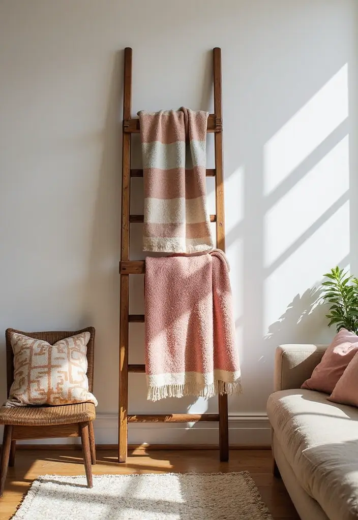 30 Blanket Storage Ideas That Look Stylish 2 30 Blanket Storage Ideas That Look Stylish - 2. Chic Ladder Displays
