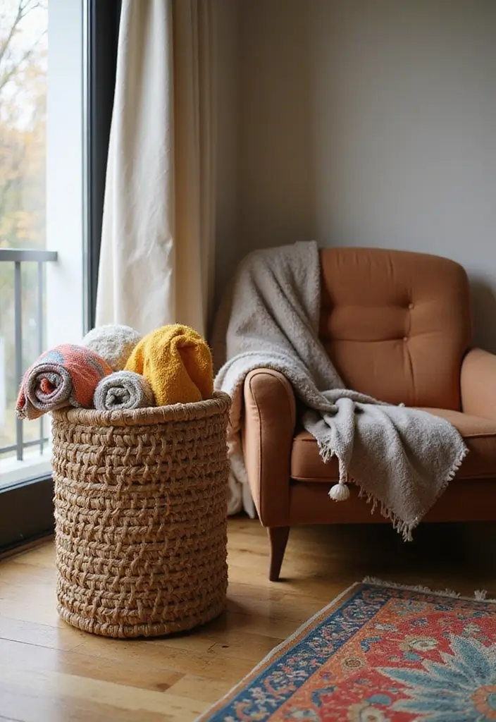 30 Blanket Storage Ideas That Look Stylish 24 30 Blanket Storage Ideas That Look Stylish - 24. Blanket Holder Basket on a Stand