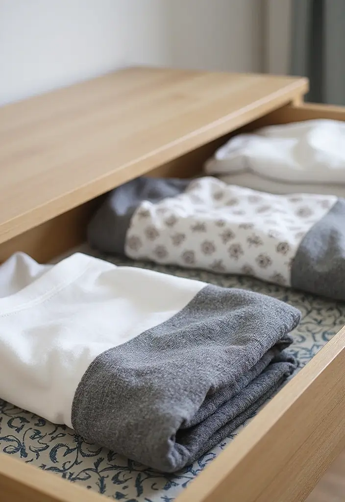 30 Clothes Drawer Organization Ideas That Keep Things Neat - 6. Utilize Drawer Liners for Style