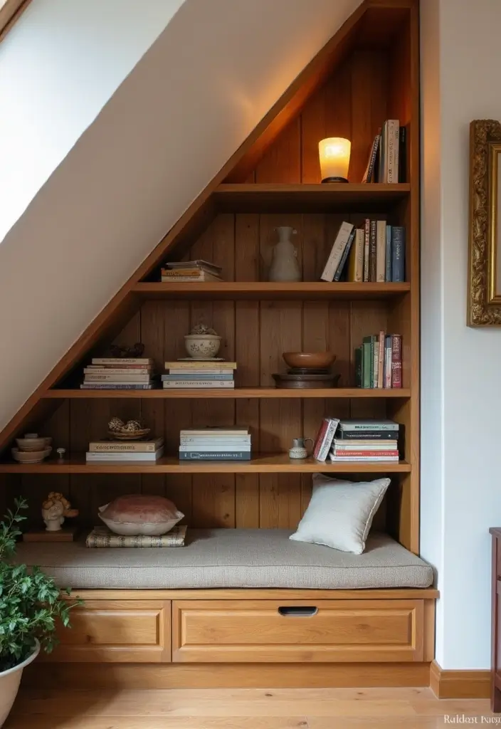 30 Eaves Storage Ideas to Use Hidden Space - 1. Under-Eaves Shelving