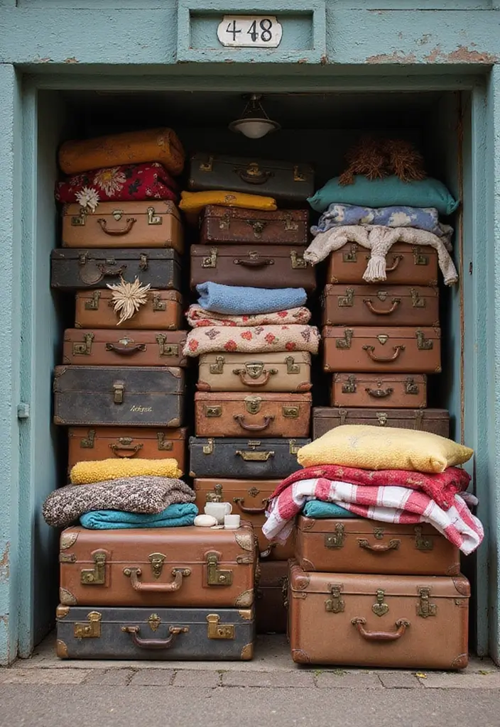 30 Eaves Storage Ideas to Use Hidden Space - 11. Vintage Suitcases