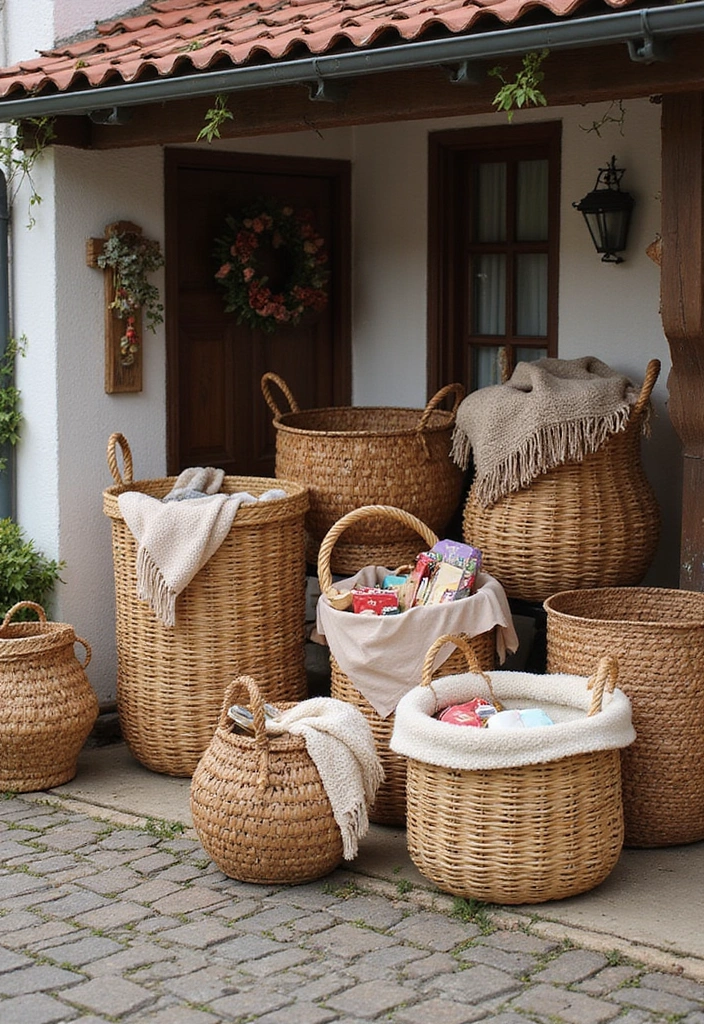 30 Eaves Storage Ideas to Use Hidden Space - 2. Decorative Baskets