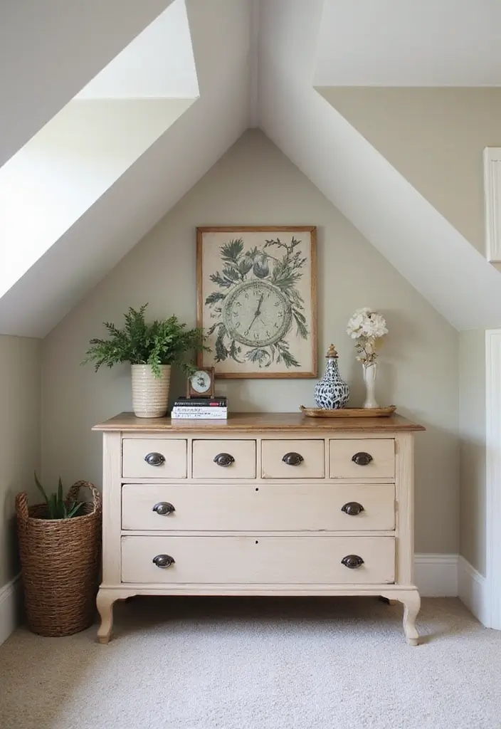 30 Eaves Storage Ideas to Use Hidden Space - 22. Repurposed Furniture