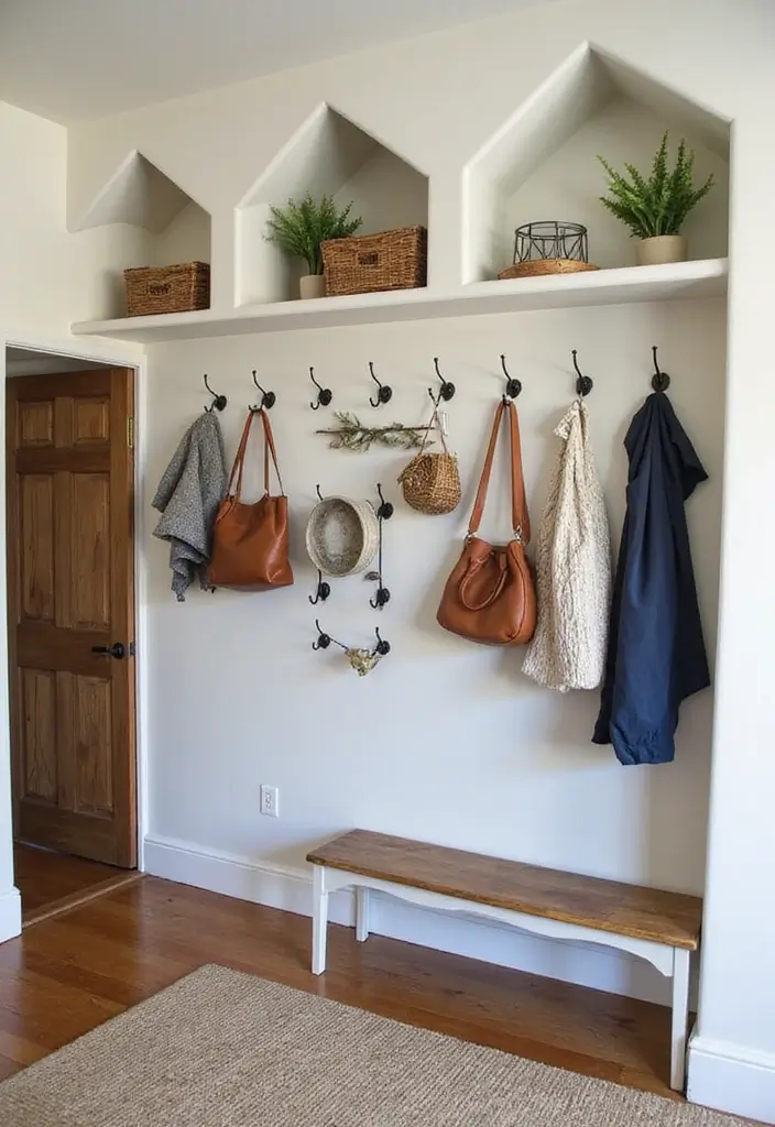 30 Eaves Storage Ideas to Use Hidden Space - 6. Wall-Mounted Hooks and Racks