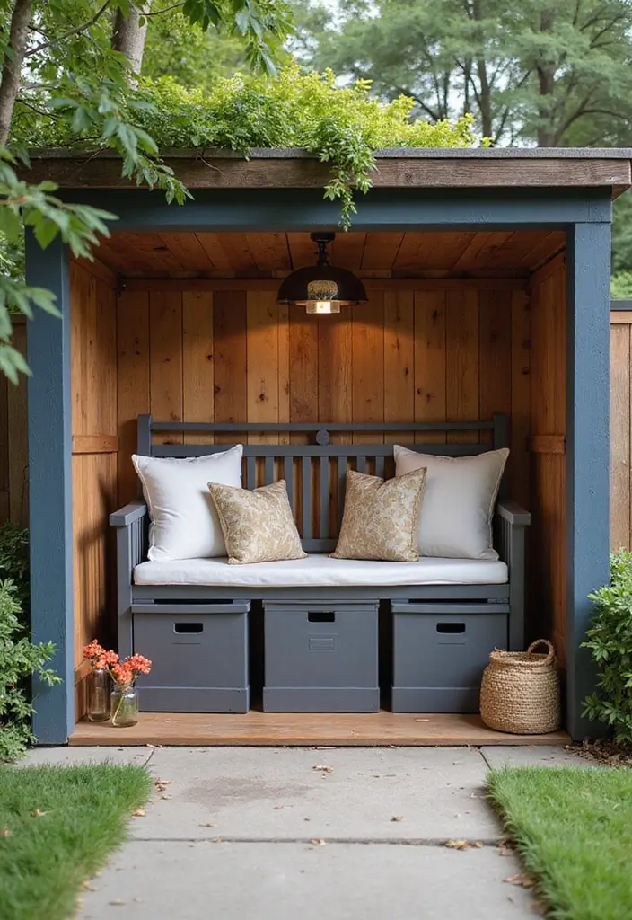 30 Shed Storage Ideas to Organize Your Outdoors 15 30 Shed Storage Ideas to Organize Your Outdoors - 15. Outdoor Bench with Storage