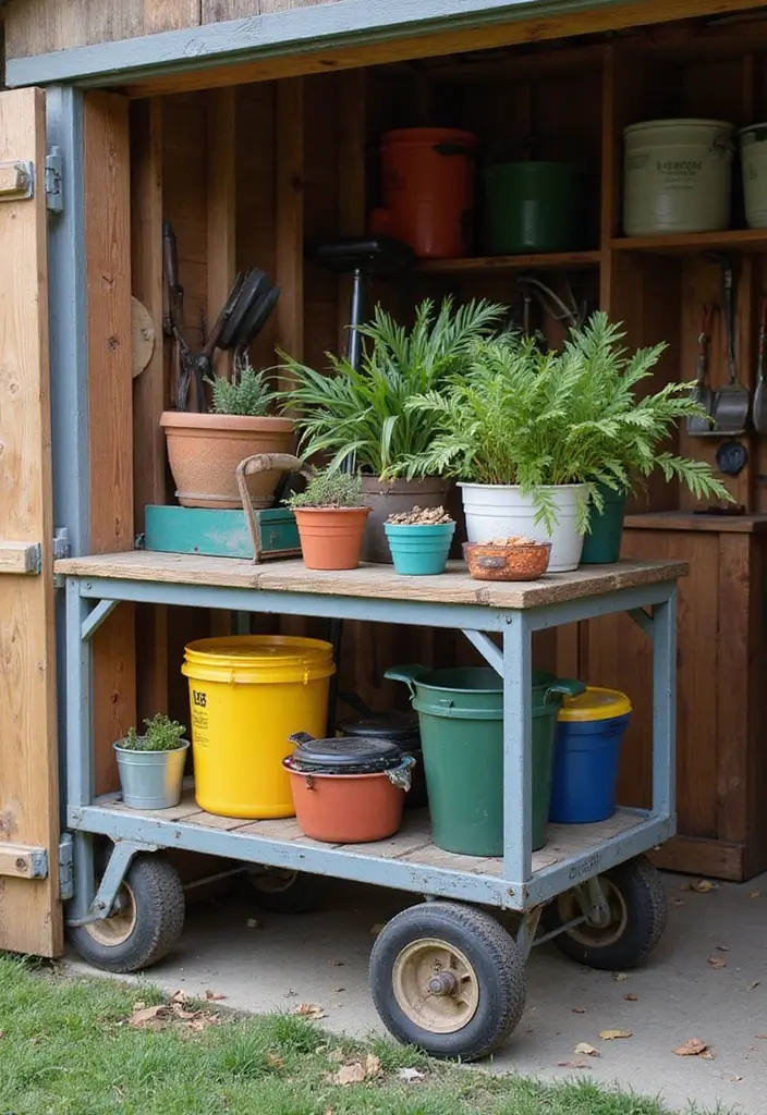 30 Shed Storage Ideas to Organize Your Outdoors 21 30 Shed Storage Ideas to Organize Your Outdoors - 21. Outdoor Utility Cart