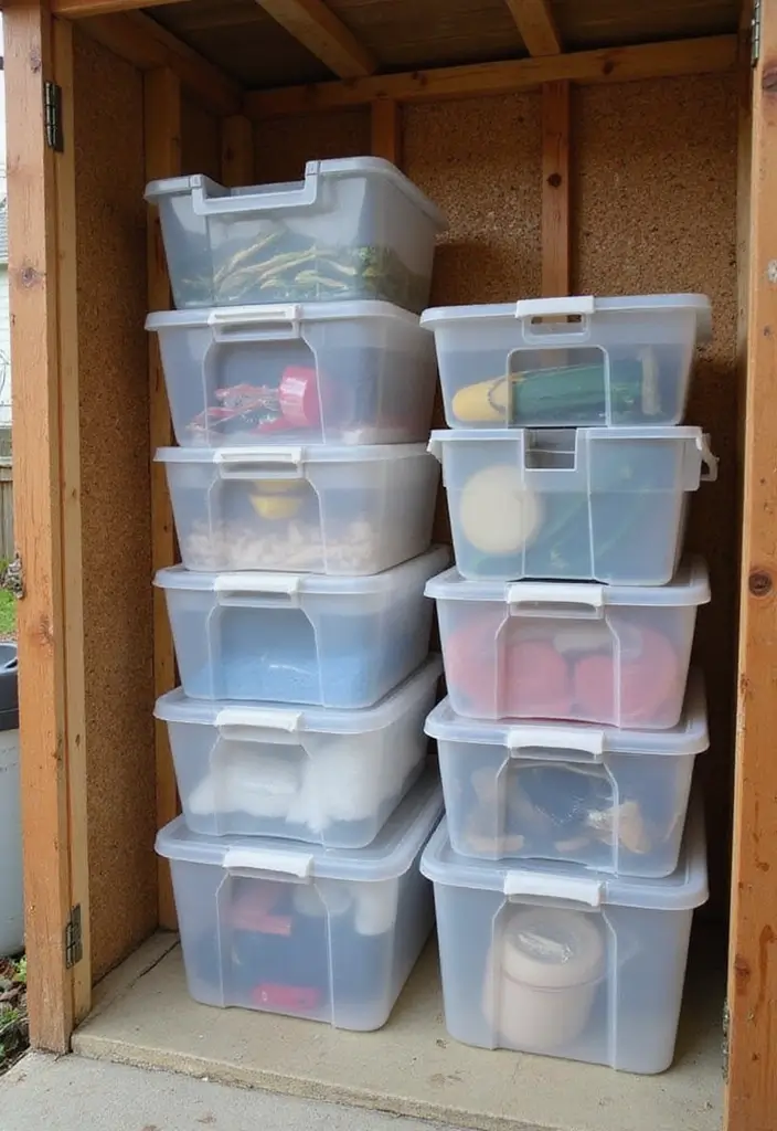 30 Shed Storage Ideas to Organize Your Outdoors 6 30 Shed Storage Ideas to Organize Your Outdoors - 6. Clear Storage Bins