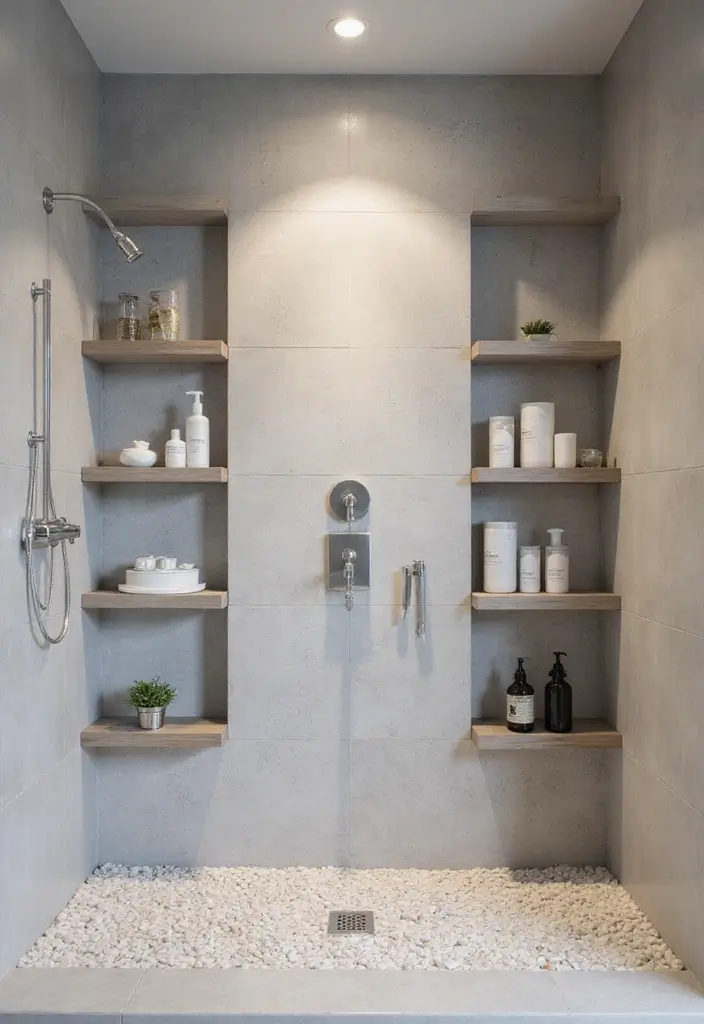 30 Shower Storage Ideas That Keep Things Handy - 14. Floating Shower Shelves