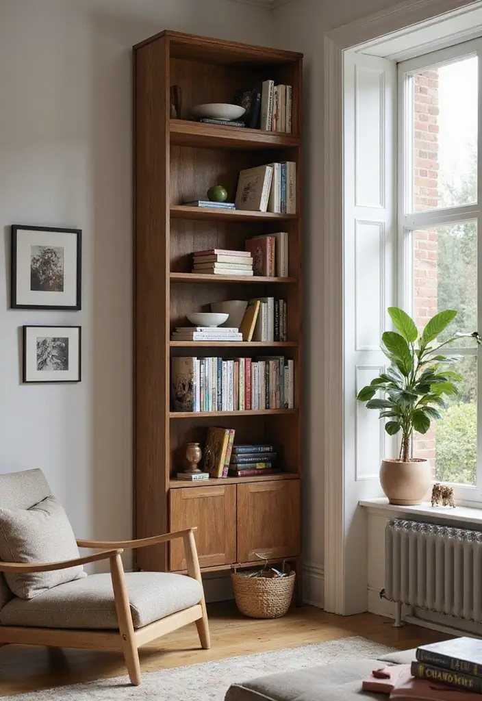 30+ Small Space Storage Hacks You’ll Wish You Knew 27 30+ Small Space Storage Hacks You’ll Wish You Knew - 27. Slim Bookcases: Go Vertical with Your Books