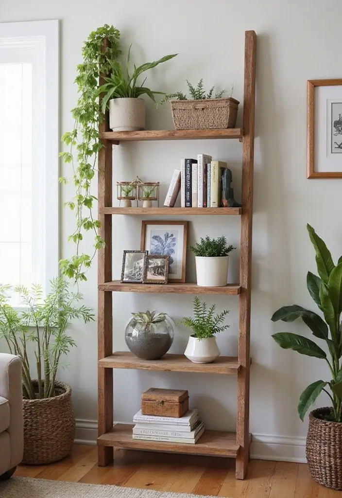 30+ Small Space Storage Hacks You’ll Wish You Knew 9 30+ Small Space Storage Hacks You’ll Wish You Knew - 9. DIY Ladder Shelves: Rustic Charm