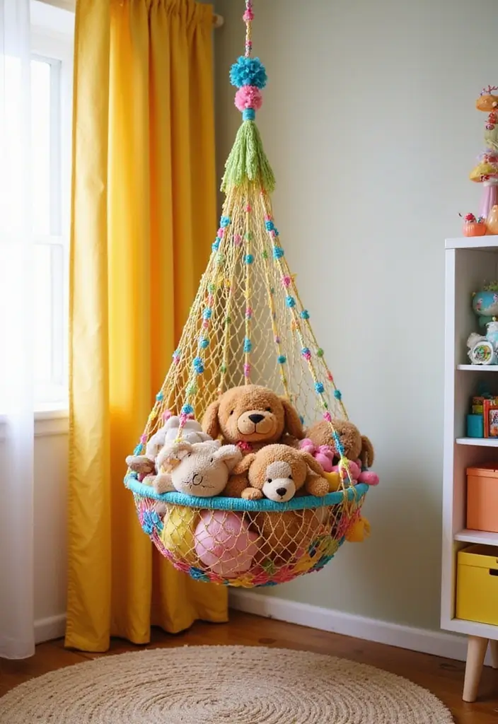30 Stuffed Animal Storage Ideas Kids Will Love - 1. Hanging Net Storage
