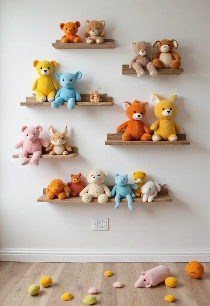 30 Stuffed Animal Storage Ideas Kids Will Love - 15. Wall-Mounted Drifting Shelves
