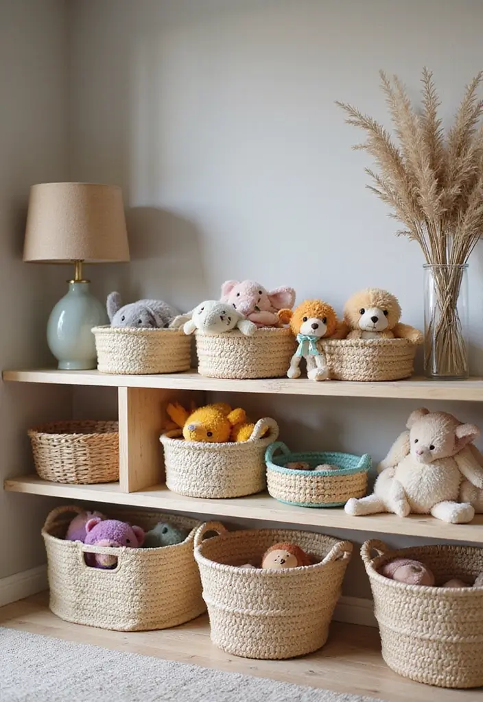 30 Stuffed Animal Storage Ideas Kids Will Love - 3. Decorative Baskets