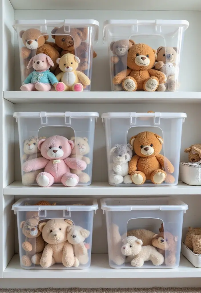 30 Stuffed Animal Storage Ideas Kids Will Love - 9. Clear Plastic Storage Containers