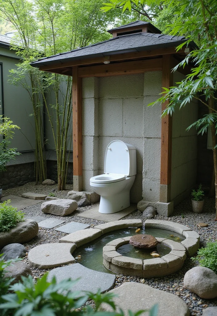 10 Backyard Toilet Ideas for Practical Outdoor Use - 10. The Zen Garden Toilet