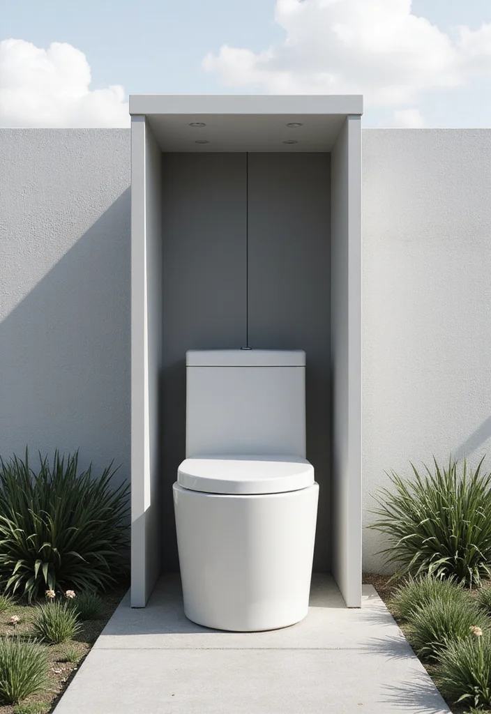 10 Backyard Toilet Ideas for Practical Outdoor Use - 3. Modern Minimalist Design