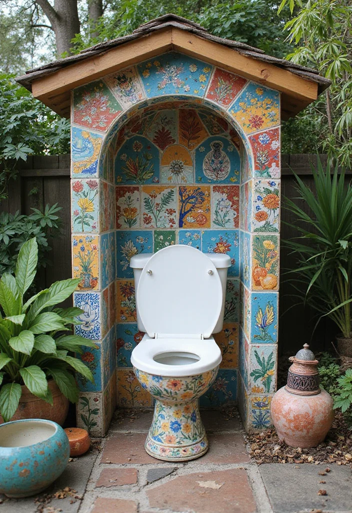 10 Backyard Toilet Ideas for Practical Outdoor Use - 9. Artistic Outdoor Toilet