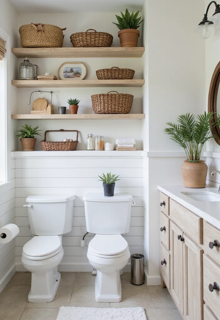 10 Bathroom Half Wall Ideas for Style and Subtle Privacy - 1. Open Shelving Half Walls