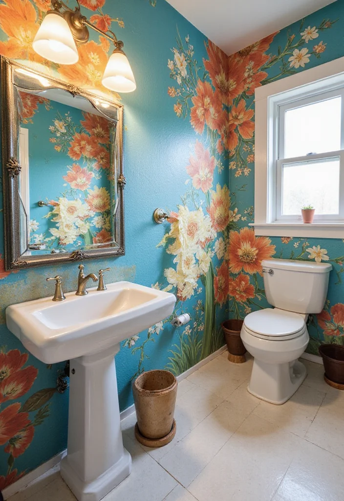 10 Bathroom Half Wall Ideas for Style and Subtle Privacy - 5. Artistic Half Wall Mural