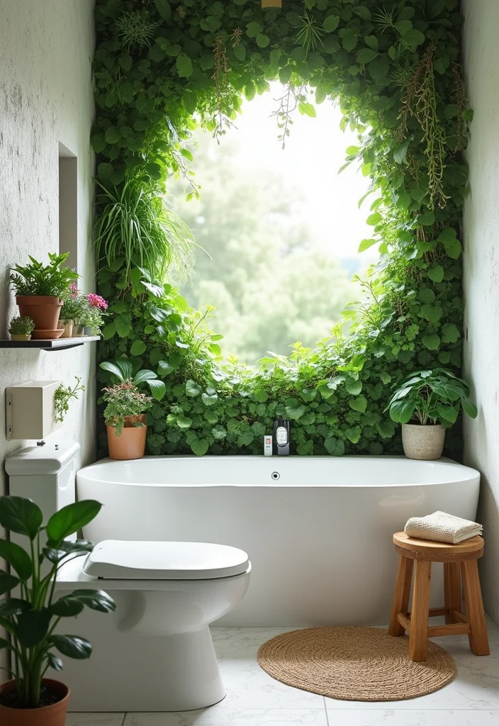 10 Bathroom Half Wall Ideas for Style and Subtle Privacy - 6. Elegant Half Wall with Plants