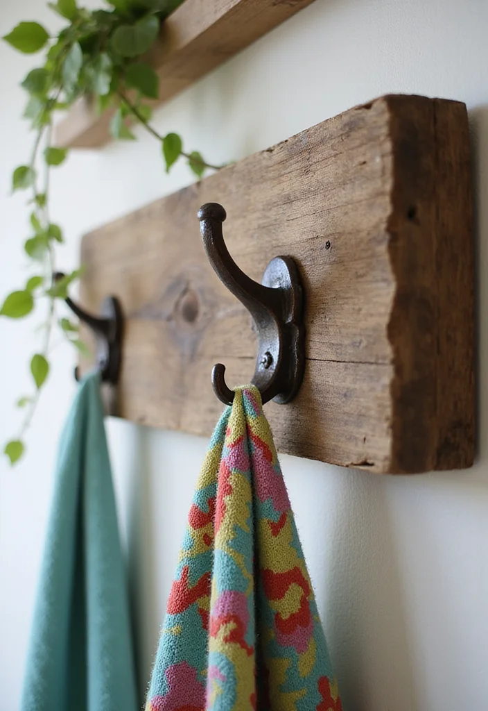 10 Bathroom Hooks Ideas for Easy Everyday Organization - 1. Reclaimed Wood Hooks