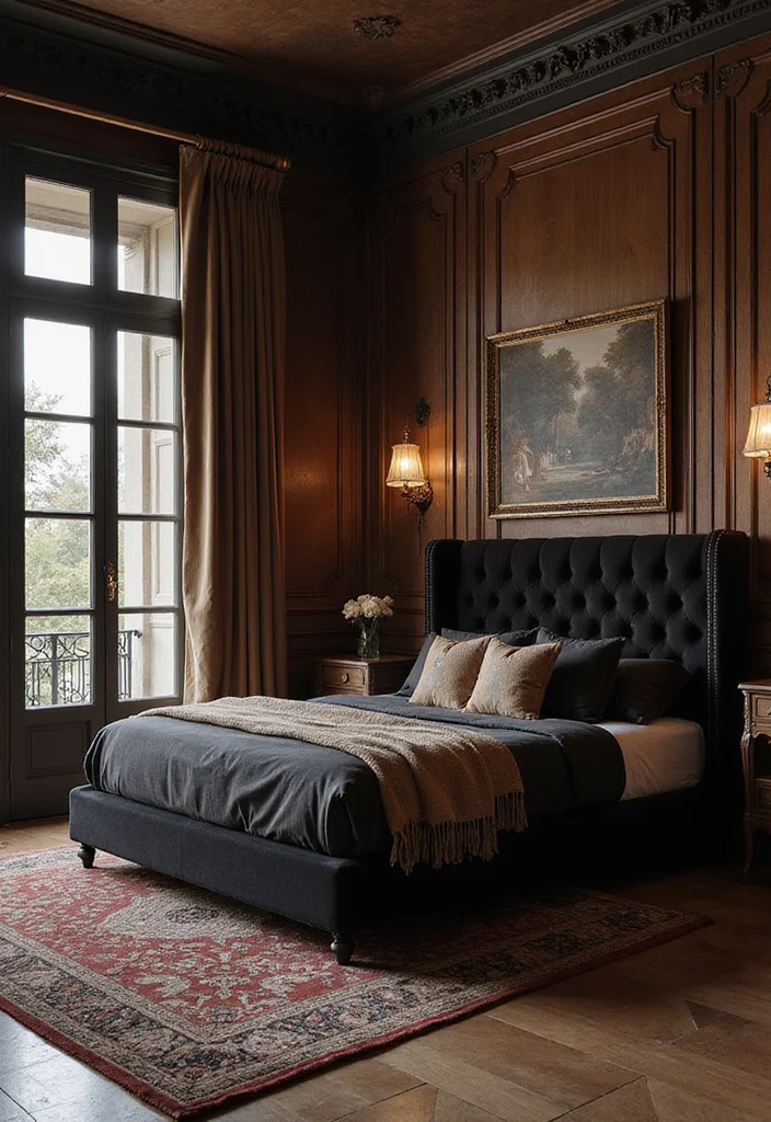 10 Black Bed Bedroom Ideas for Strong Modern Contrast - 10. Timeless Elegance