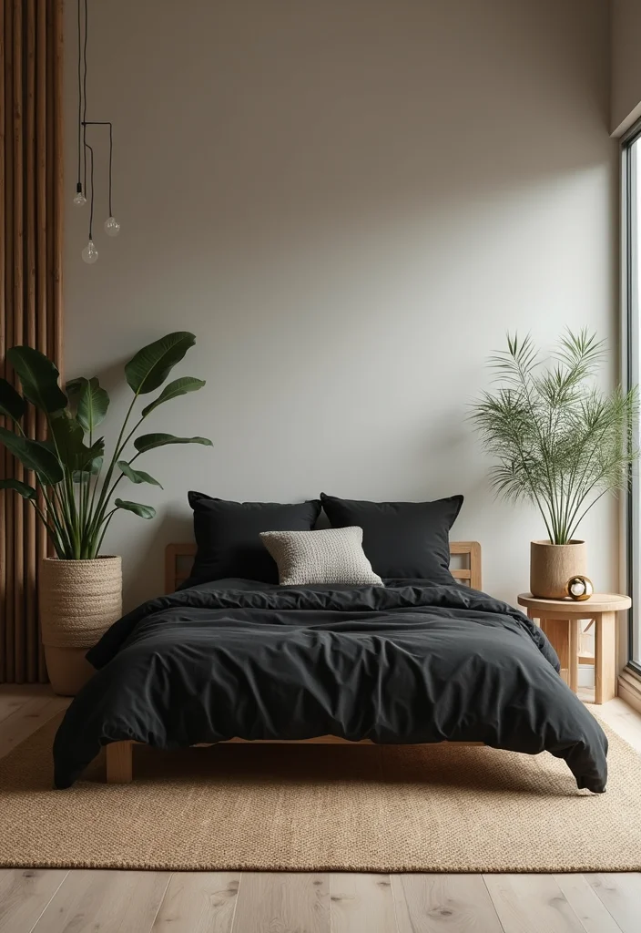 10 Black Bed Bedroom Ideas for Strong Modern Contrast - 3. Natural Elements