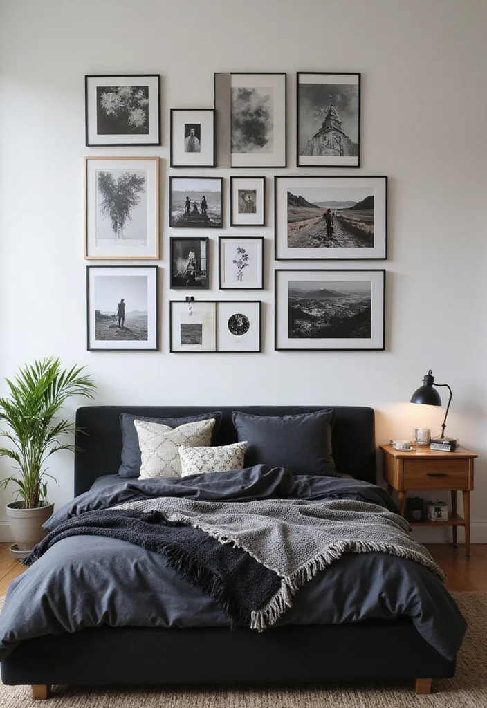 10 Black Bed Bedroom Ideas for Strong Modern Contrast - 6. Artful Arrangements