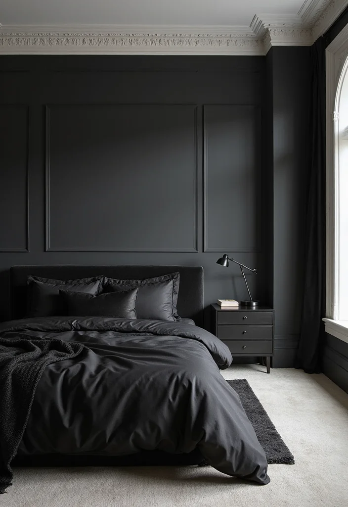 10 Black Bed Bedroom Ideas for Strong Modern Contrast - 8. Minimalist Glam