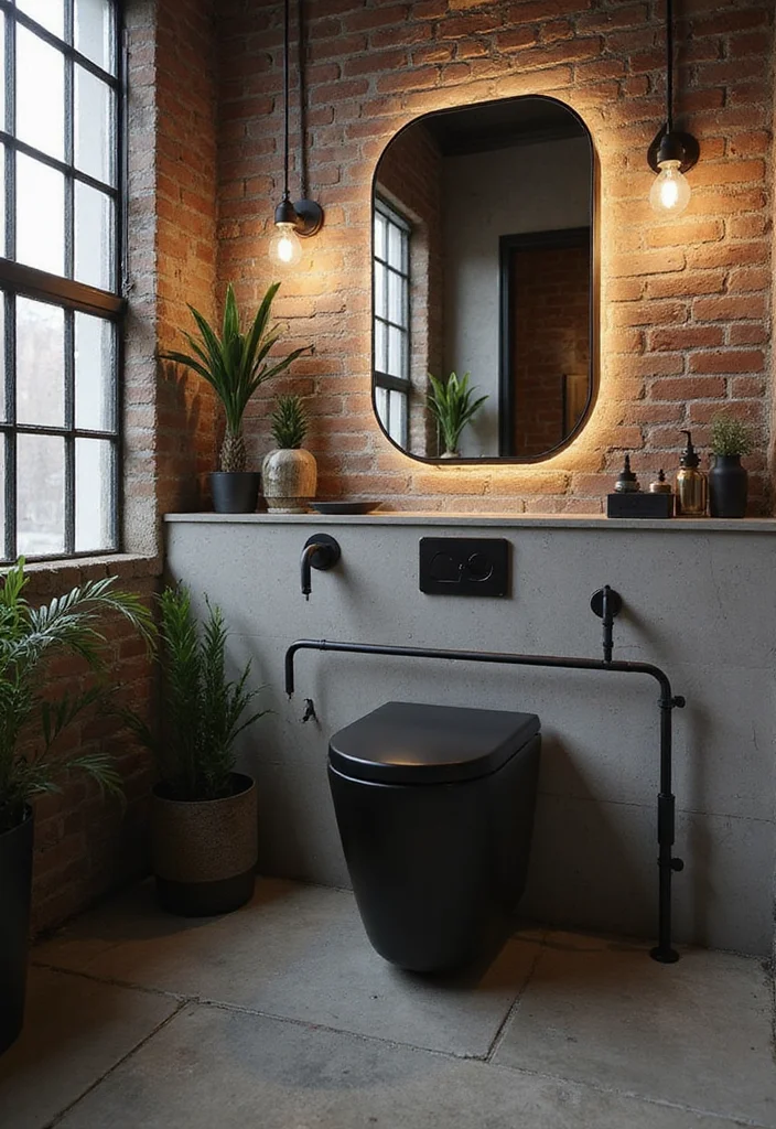 10 Black Toilet Bathroom Ideas for Sleek Dramatic Style - 2. Industrial Chic