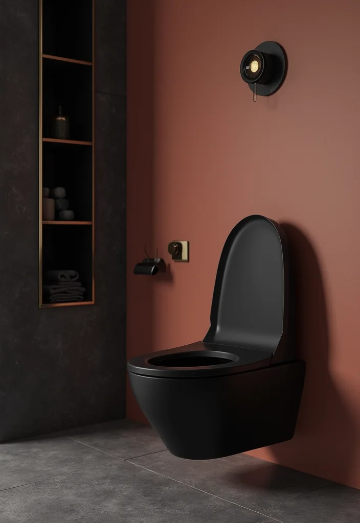 10 Black Toilet Bathroom Ideas for Sleek Dramatic Style - 3. Bold Color Contrast