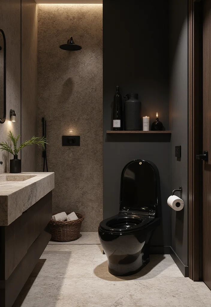 10 Black Toilet Bathroom Ideas for Sleek Dramatic Style - 4. Luxurious Textures