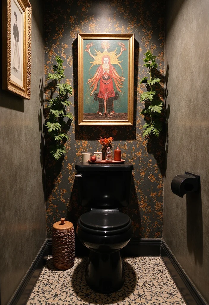 10 Black Toilet Bathroom Ideas for Sleek Dramatic Style - 6. Artistic Expression