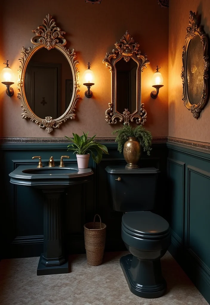10 Black Toilet Bathroom Ideas for Sleek Dramatic Style - 9. Vintage Glam