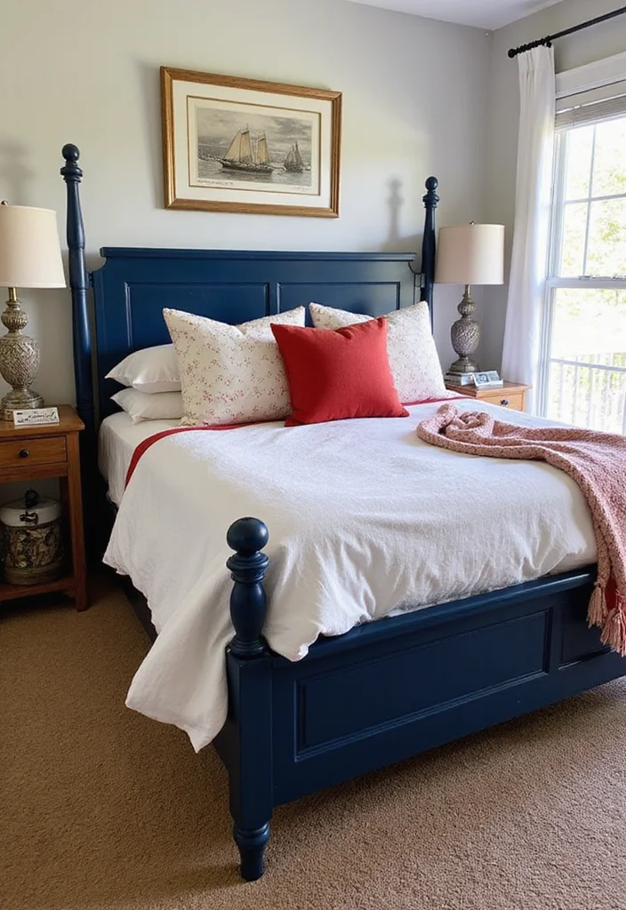 10 Blue Bed Frame Bedroom Ideas for Fresh Colorful Focus - 1. Nautical Chic: Classic Navy Blue Frame