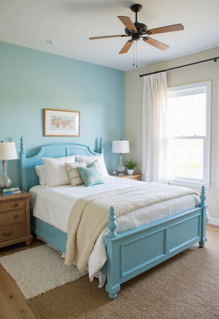 10 Blue Bed Frame Bedroom Ideas for Fresh Colorful Focus - 6. Coastal Retreat: Beachy Blue Frame