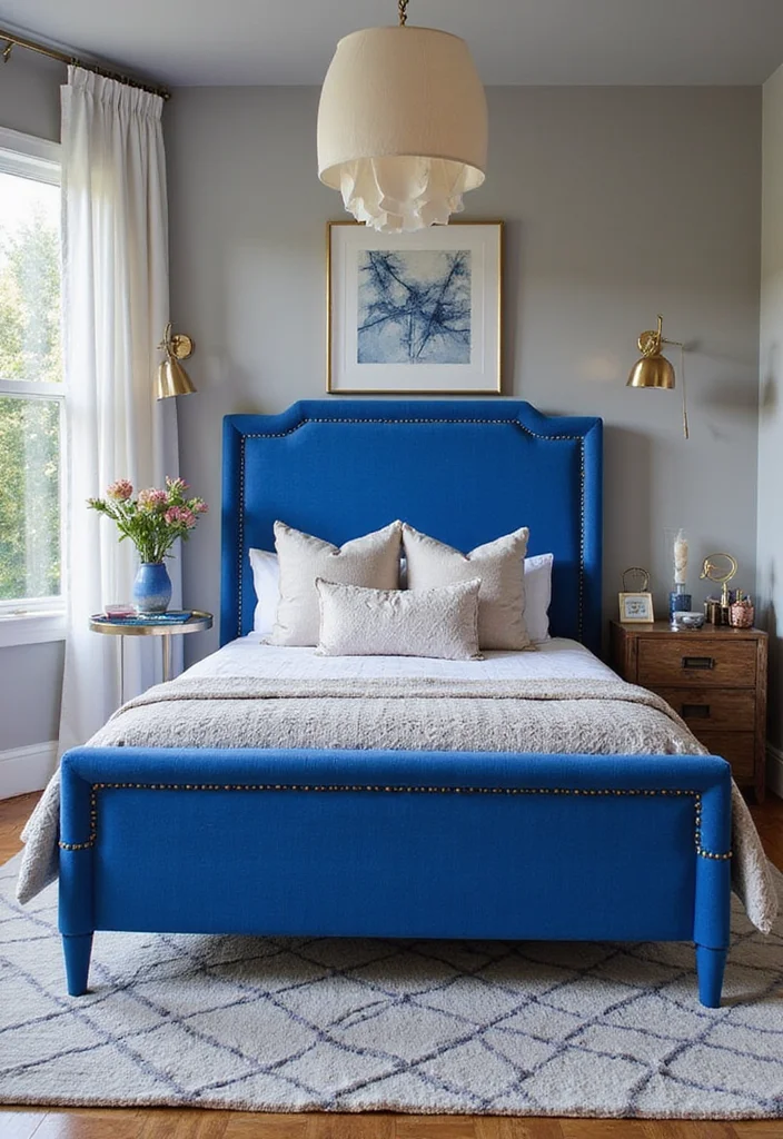 10 Blue Bed Frame Bedroom Ideas for Fresh Colorful Focus - 7. Modern Flair: Cobalt Blue Frame