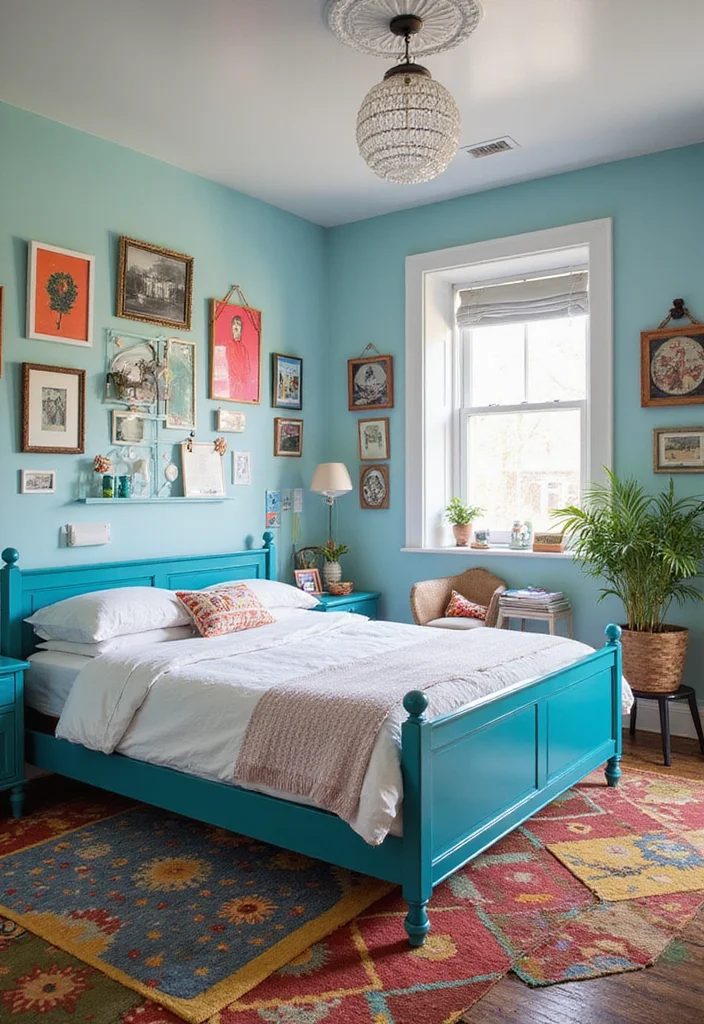 10 Blue Bed Frame Bedroom Ideas for Fresh Colorful Focus - 9. Eclectic Mix: Mixed Blue Frames