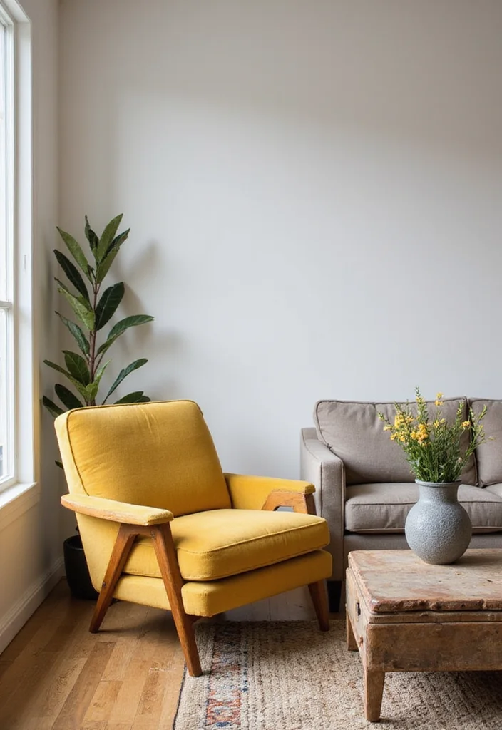 10 Brown and Yellow Living Room Ideas for Bright Warm Contrast - 8. Statement Furniture Pieces