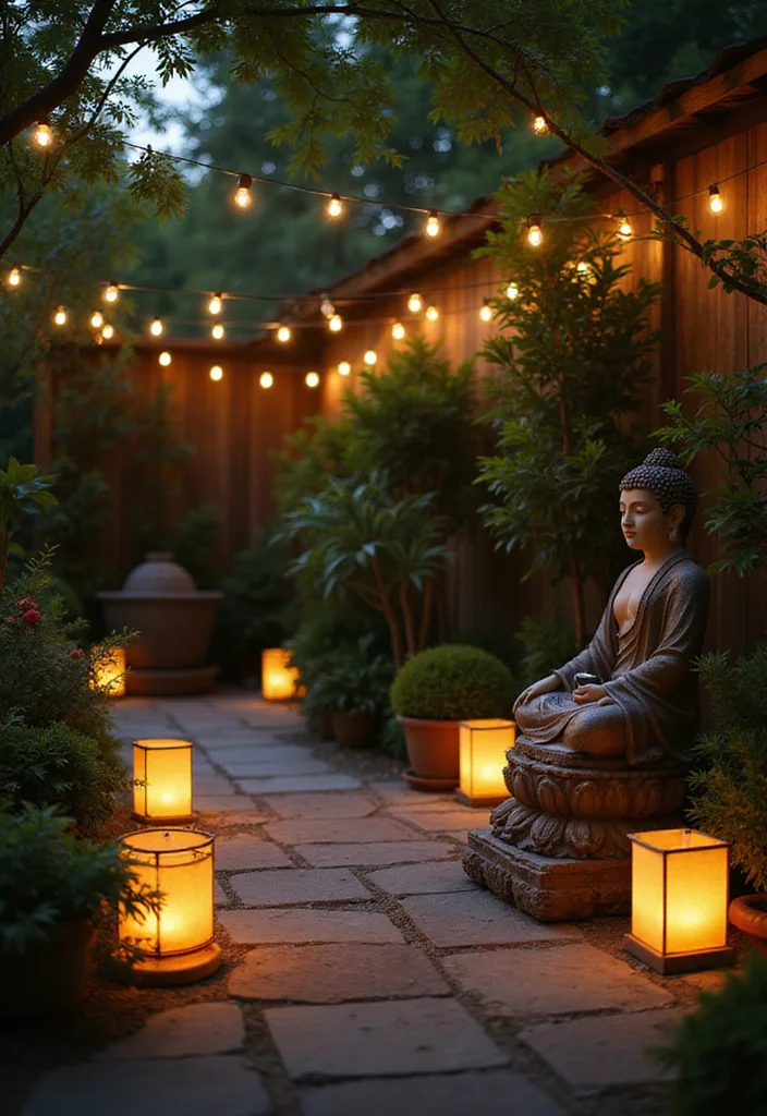 10 Buddha Backyard Ideas for Peaceful Zen Ambience - 6. Subtle Lighting Features