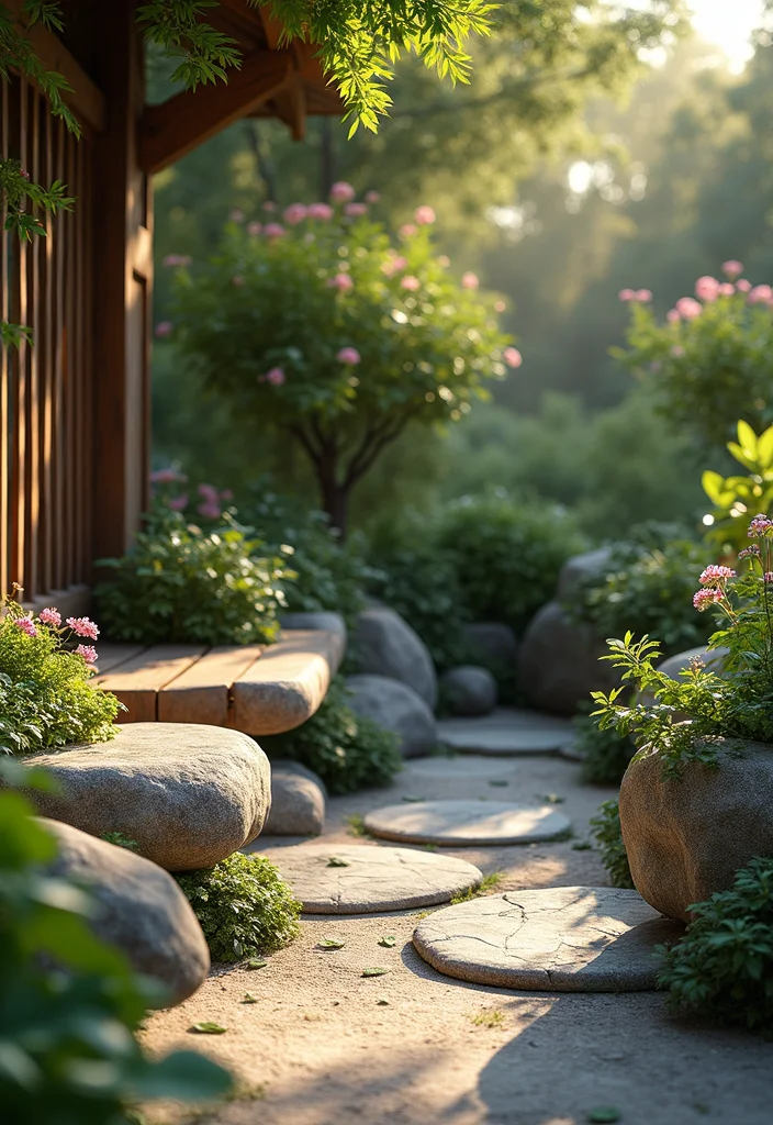 10 Buddha Backyard Ideas for Peaceful Zen Ambience - 8. Natural Stone Seating Areas
