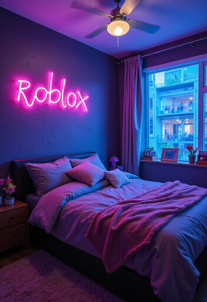 10 Club Roblox Bedroom Ideas for Trendy Youthful Themes - 1. Neon Gaming Oasis