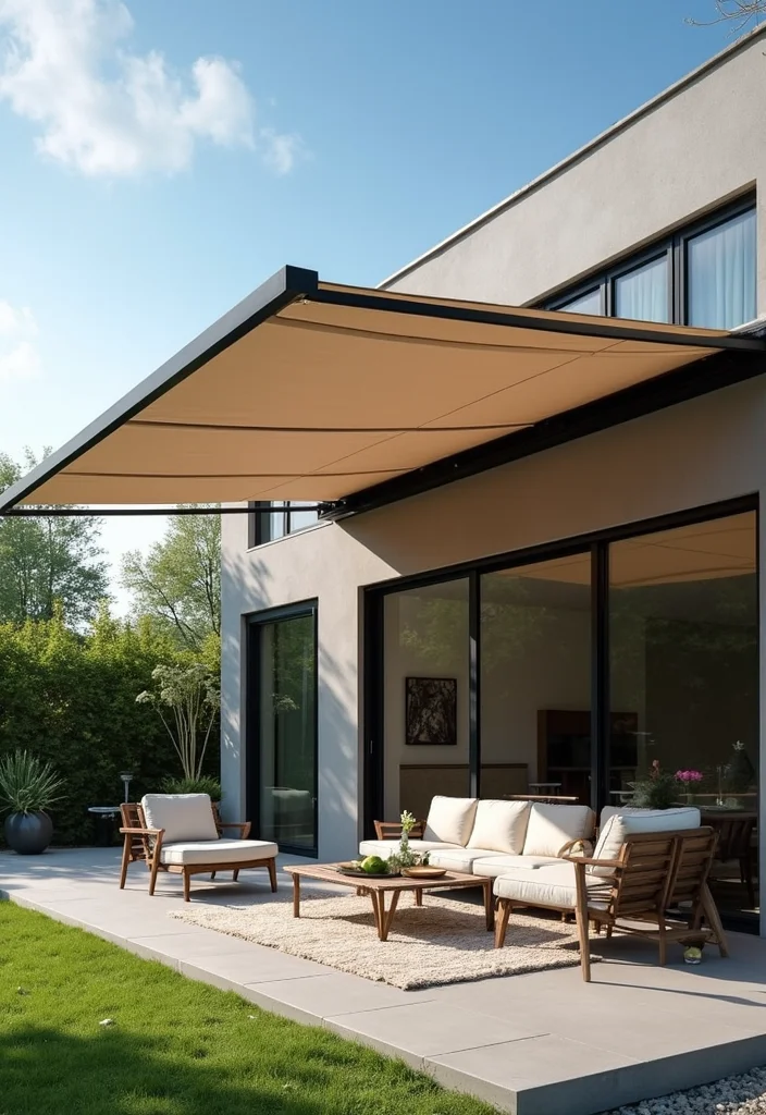 10 DIY Backyard Canopy Ideas for Shaded Cozy Seating - 10. Retractable Awning