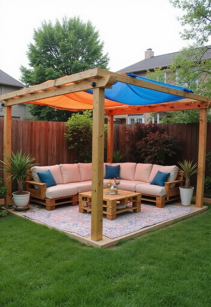 10 DIY Backyard Canopy Ideas for Shaded Cozy Seating - 3. Pallet Shade Structure